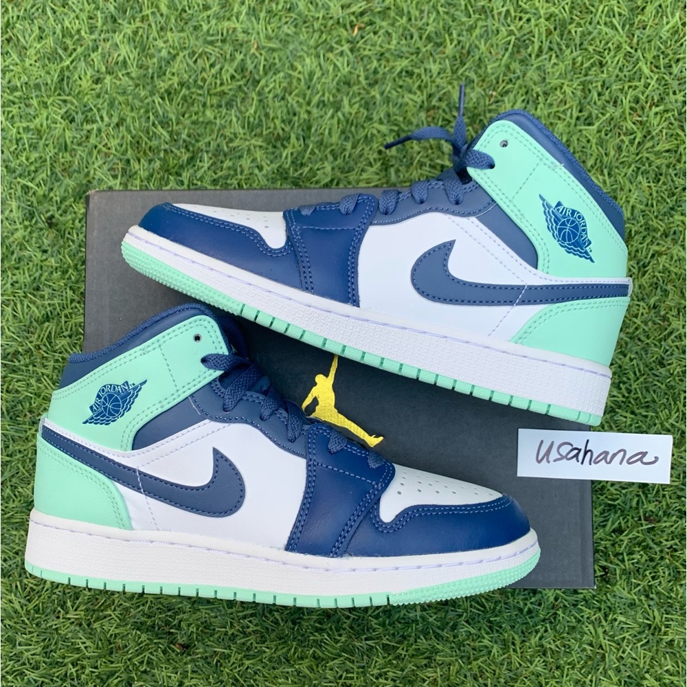 Nike Air Jordan 1 mid GS teal shoes - Picture 5 of 6